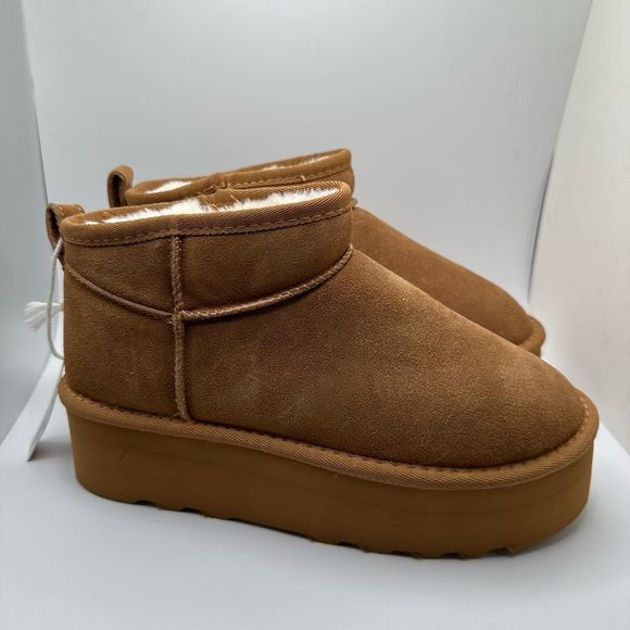 CUSHIONAIRE Women's Genuine Suede pull platform boot +Memory Foam 8 CHESTNUT - Picture 1 of 7